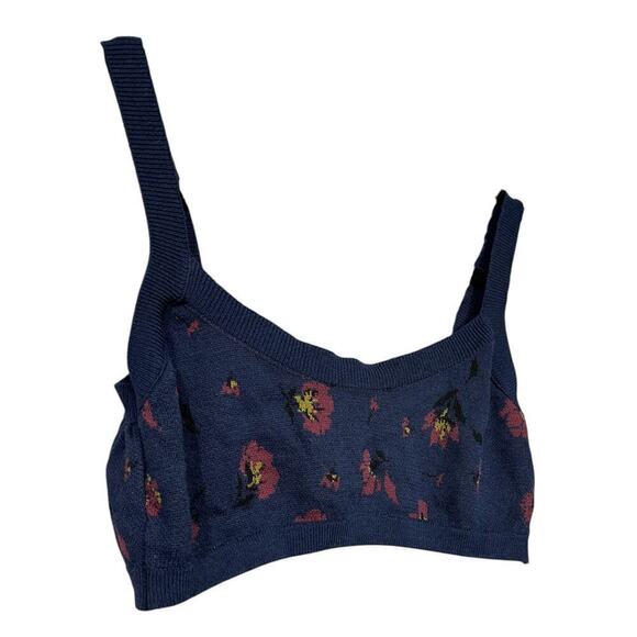 Zara Navy Blue Floral Knit Bralette Crop Top / Size-Medium - Picture 7 of 8